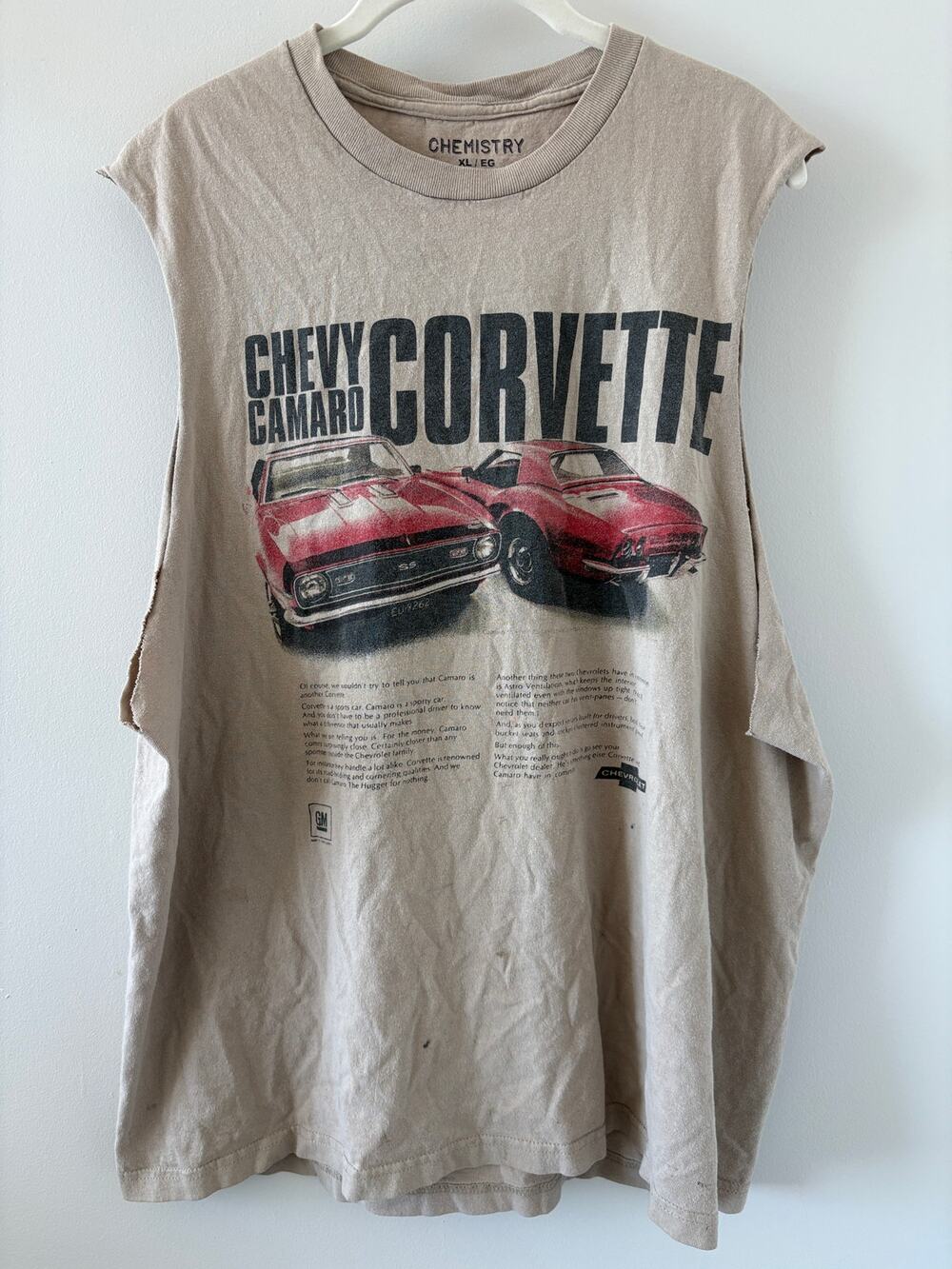 Thrashed GM Camaro Corvette Cut Off Muscle Tee Mens XL Distressed Graphic